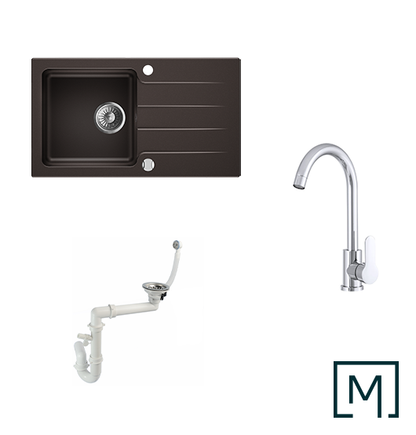 Granitspüle Lagoon 200 & Küchenarmatur Deco mit Siphon - Moderno