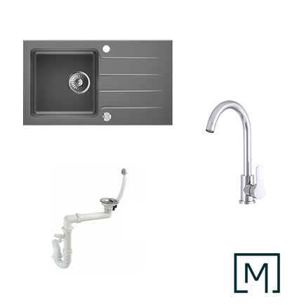 Granitspüle Lagoon 200 & Küchenarmatur Deco mit Siphon - Moderno