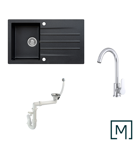 Granitspüle Mojito 100 & Küchenarmatur Deco mit Siphon - Moderno