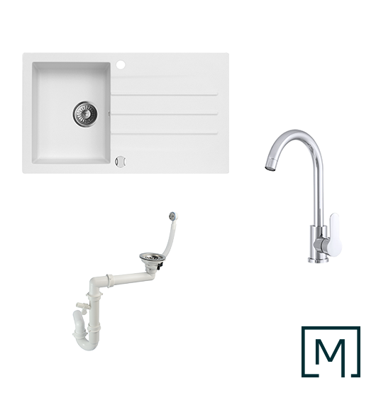 Granitspüle Mojito 100 & Küchenarmatur Deco mit Siphon - Moderno